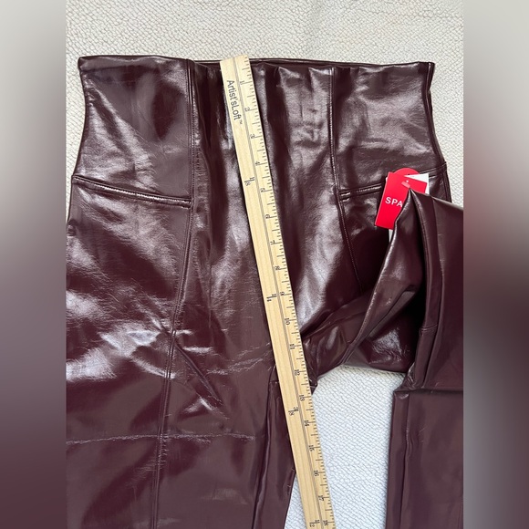 SPANX SHINY FAUX PATENT LEATHER LEGGINGS BURGUNDY/RUBY RED | Size: L - Picture 13 of 15